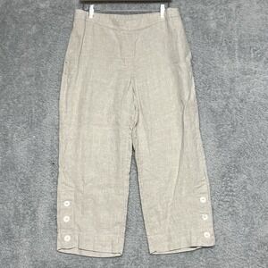 Chicos Pants Womens 1 US 8 Beige Linen Langenlook Beach Resort Button Detail